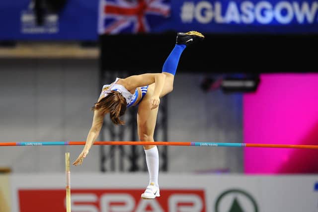 Ekaterini Stefanidi Greece in the Women's Pole Vault at 35th European Athletics Indoor Championships, Glasgow 2019. Picture Michael Gillen.