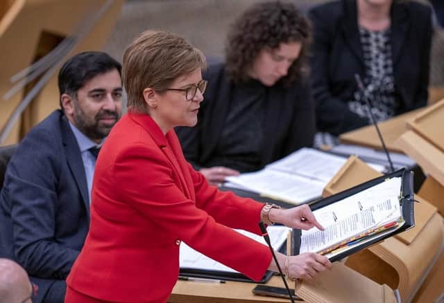 First Minister Nicola Sturgeon during First Minster's Questions (FMQ's) in the main chamber of the Scottish Parliament in Edinburgh