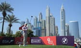 Bob MacIntyre hits his tee-shot on the first hole in the third round of the Omega Dubai Desert Classic at Emirates Golf Club. Picture: Andrew Redington/Getty Images.