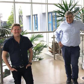 Left to right, Dr Dave Hughes, founder and CTO Novosound, Richard Cooper, founder and CEO Novosound, with Dr Derek Mathieson.