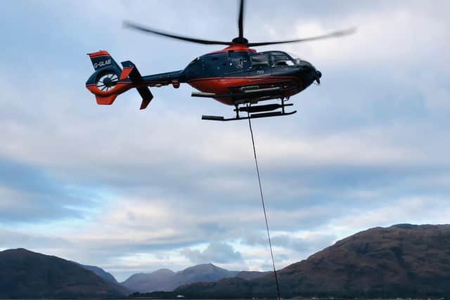 Construction materials flown to the Corran Narrows site by helicopter. Picture: Northern Lighthouse Board