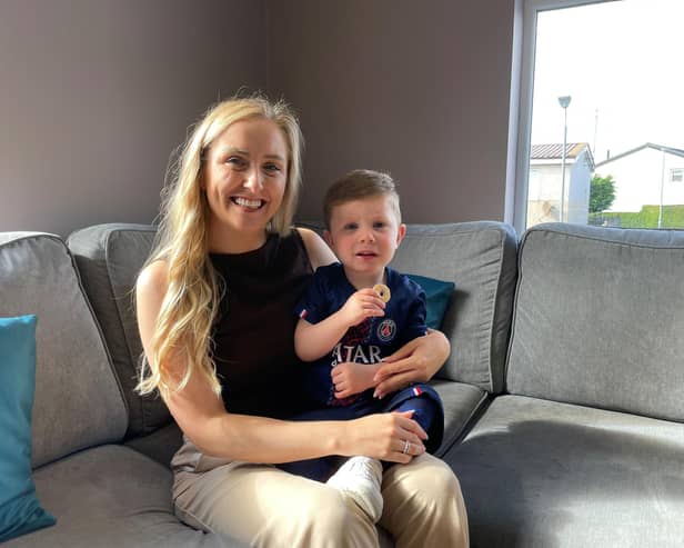 Zac McNab, with his mother Arlene McNab from Clydebank, West Dunbartonshire. Zac, who is now three, had a liver transplant at five weeks old. Picture: Lucinda Cameron/PA Wire