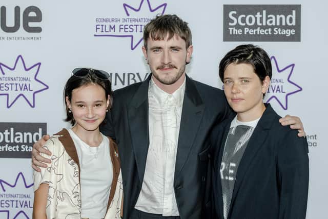 Frankie Corio, Paul Mescal and Charlotte Wells attend the Edinburgh International Film Festival opening gala Aftersun. Picture: Euan Cherry/Getty Images