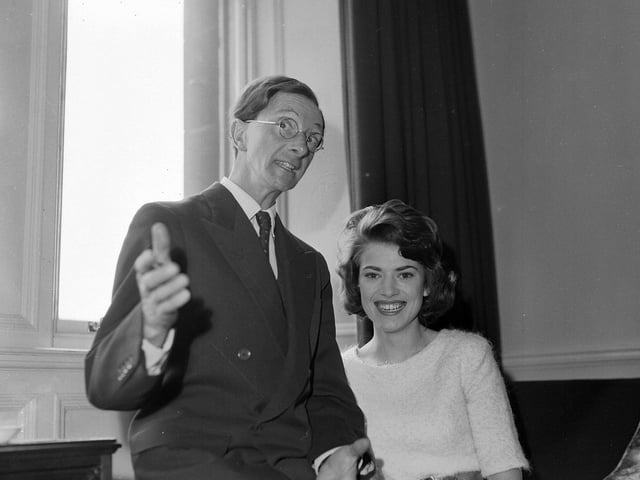 Film stars Charles Hawtrey and Diane Aubrey in Edinburgh for the premiere of Carry on Constable in April 1960.