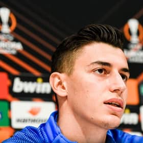 Fenerbahce's Berke Ozer pictured during a press conference in November 2021. (Photo by TOM GOYVAERTS/BELGA MAG/AFP via Getty Images)