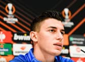 Fenerbahce's Berke Ozer pictured during a press conference in November 2021. (Photo by TOM GOYVAERTS/BELGA MAG/AFP via Getty Images)