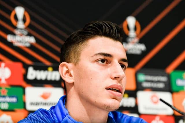Fenerbahce's Berke Ozer pictured during a press conference in November 2021. (Photo by TOM GOYVAERTS/BELGA MAG/AFP via Getty Images)