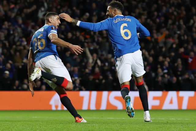 Rangers central defenders Leon Balogun (left) and Connor Goldson (right) are both out of contract at the end of this season. (Photo by Ian MacNicol/Getty Images)