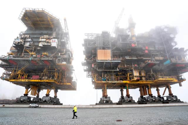 Two oil platforms await being scrapped at the port of Frederikshavn in Denmark last year (Picture: Henning Bagger/Ritzau Scanpix/AFP via Getty Images)