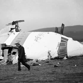 The wrecked nose section of the Pan-Am Boeing 747 in Lockerbie