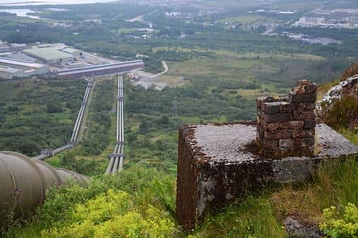 Penstocks carrying water to Fort William aluminium smelter plant, Loch Linnhe in background. Picture: Getty Images