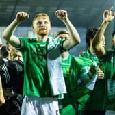 Celtic's Liam Scales and Luis Palma celebrate at full time at Kilmarnock.