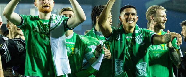 Celtic's Liam Scales and Luis Palma celebrate at full time at Kilmarnock.