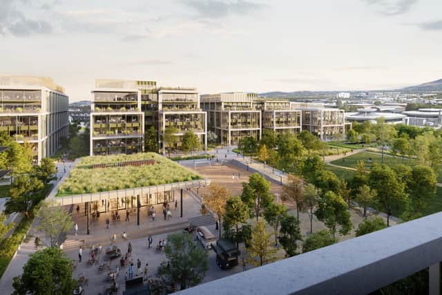 Edinburgh Green will host modern eco-friendly offices and a mobility hub with nearly 800 plug-in points for electric vehicles, making it the biggest charging facility in Europe