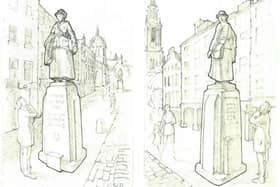 Artist's impressions showing the front and back views of the proposed statue of Dr Elsie Inglis on the Royal Mile