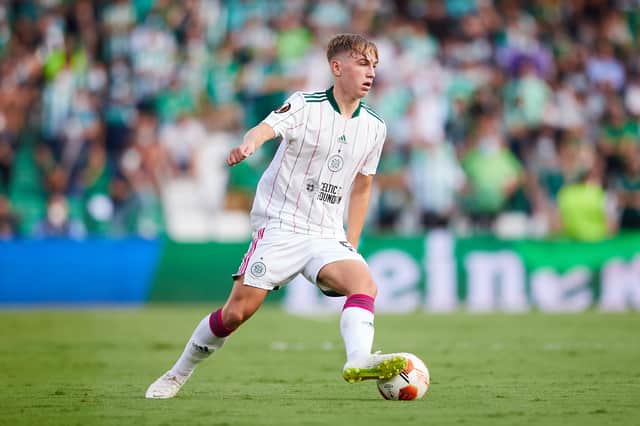Adam Montgomery in action for Celtic against Real Betis (Photo by Fran Santiago/Getty Images)