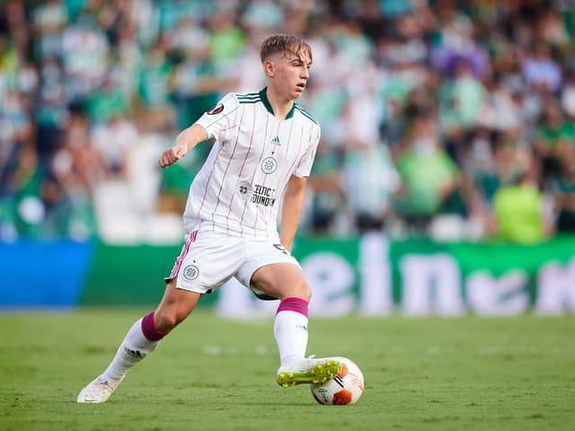 Adam Montgomery in action for Celtic against Real Betis (Photo by Fran Santiago/Getty Images)