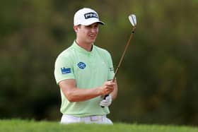 Calum Hill sizes up a shot in the first round of the Jonsson Workwear Open at The Club at Steyn City in South Africa. Picture: Warren Little/Getty Images.