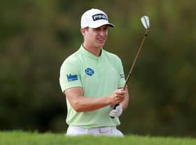 Calum Hill sizes up a shot in the first round of the Jonsson Workwear Open at The Club at Steyn City in South Africa. Picture: Warren Little/Getty Images.