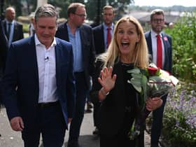 Labour Party leader Keir Starmer (left) and Labour candidate Kim Leadbeater leave Cleckheaton Memorial Park during a visit following Labour's victory in the Batley and Spen by-election. Picture: Oli Scarff/AFP via Getty Images