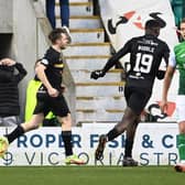 Livingston's Alan Forrest celebrates making it 3-2 against Hibs at Easter Road. (Photo by Paul Devlin / SNS Group)