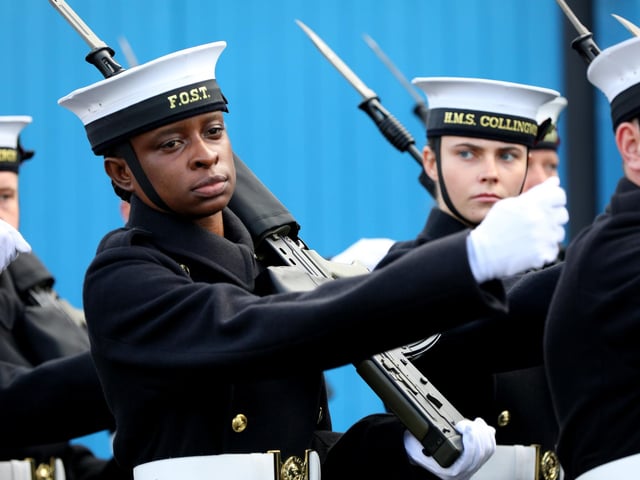 The Royal Navy's Ceremonial Guard in their final rehearsal for their duties at the Cenotaph in London, on Remembrance Sunday. They were photographed at Whale Island, Portsmouth. Picture: Chris Moorhouse (jpns 101121-12)