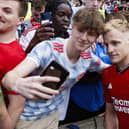 Manchester United's Donny van de Beek gets up close and personal with fans at Murrayfield. He scored the winner in the 1-0 friendly win over Lyon  (Photo by Mark Scates / SNS Group)