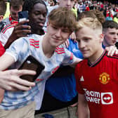 Manchester United's Donny van de Beek gets up close and personal with fans at Murrayfield. He scored the winner in the 1-0 friendly win over Lyon  (Photo by Mark Scates / SNS Group)