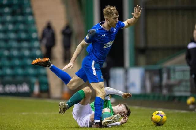 Filip Helander shuts out Hibs striker Kevin Nisbet at Easter Road as Rangers kept their 20th Premiership clean sheet of the season on Wednesday night. (Photo by Craig Williamson / SNS Group)