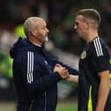 Scotland manager Steve Clarke with Lewis Ferguson at full-time after the 1-0 defeat to Northern Ireland at Hampden. (Photo by Craig Williamson / SNS Group)