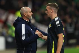 Scotland manager Steve Clarke with Lewis Ferguson at full-time after the 1-0 defeat to Northern Ireland at Hampden. (Photo by Craig Williamson / SNS Group)