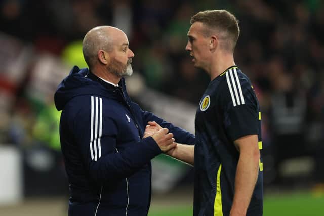 Scotland manager Steve Clarke with Lewis Ferguson at full-time after the 1-0 defeat to Northern Ireland at Hampden. (Photo by Craig Williamson / SNS Group)