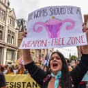 A woman protests against anti-abortion group March for Life's demo in London last September. PIC: Thomas Krych/SOPA Images/Shutterstock.
