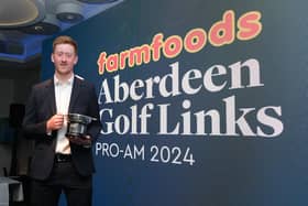 Greg Dalziel shows off the trophy after winning the Aberdeen Golf Links Pro Am. Picture: Five Star Sports Agency