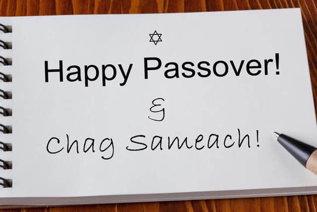 There are several ways to wish someone a 'Happy Passover' in Hebrew, one is "chag sameach" which just means "happy festival".