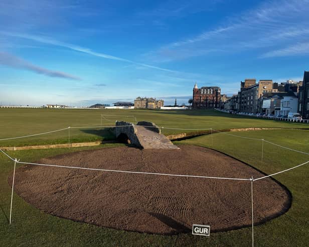The circular area of stonework on the tee side of the Swilcan Bridge has been removed within hours of the St Andrews Links Trust announging a U-turn.