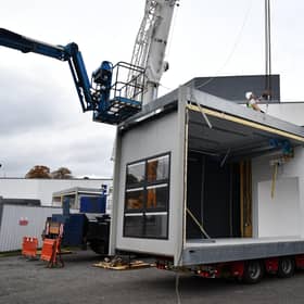 The first building components for the new National Treatment Centre arrived at the Larbert site in October last year. Pic: Michael Gillen