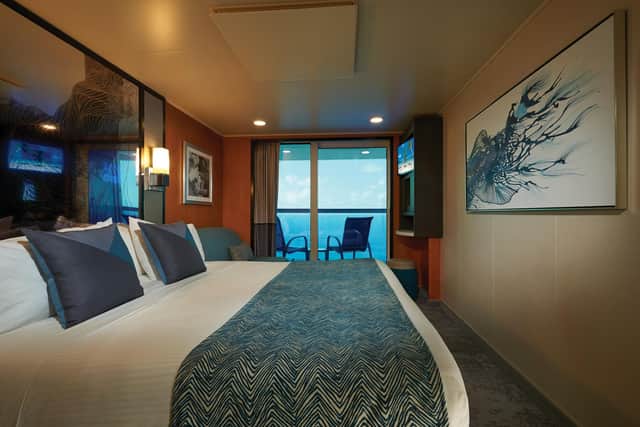 One of the spacious balcony staterooms on the Norwegian Jade
