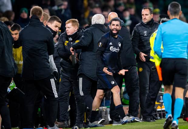 GLASGOW, SCOTLAND - FEBRUARY 27: Copenhagen's Michael Santos celebrates at Full Time during the Europa League Round of 32, 2nd Leg match between Celtic and FC Copenhagen at Celtic Park on February 27, 2020 in Glasgow, Scotland. (Photo by Craig Foy / SNS Group) 