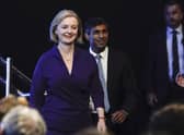 Liz Truss, left, and Rishi Sunak arrive for the announcement of the result of the Conservative Party leadership contest. Picture: AP Photo/Alberto Pezzali