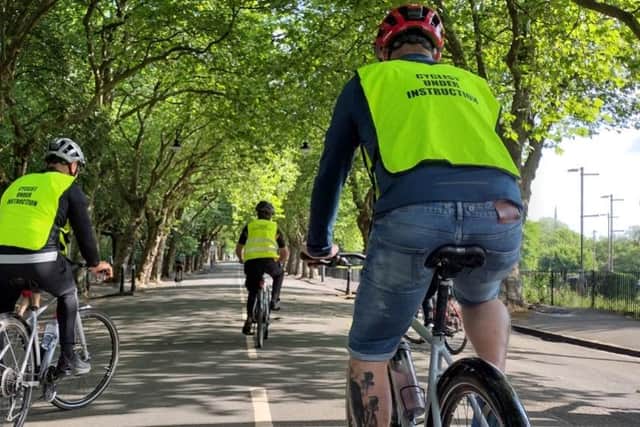 A cycling lesson for adults run by Bike for Good in Glasgow. Picture: Bike for Good