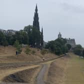 The grass and earth in Edinburgh's Princes St Gardens - the famous 'green' space in the heart of the capital - has been scorched by a prolonged heatwave across the UK which has seen record temperatures