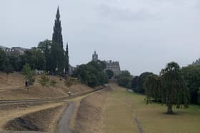 The grass and earth in Edinburgh's Princes St Gardens - the famous 'green' space in the heart of the capital - has been scorched by a prolonged heatwave across the UK which has seen record temperatures