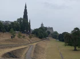 The grass and earth in Edinburgh's Princes St Gardens - the famous 'green' space in the heart of the capital - has been scorched by a prolonged heatwave across the UK which has seen record temperatures
