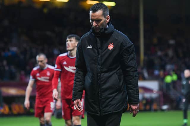 Aberdeen manager Stephen Glass at full time after the Scottish Cup defeat at Motherwell. (Photo by Craig Foy / SNS Group)