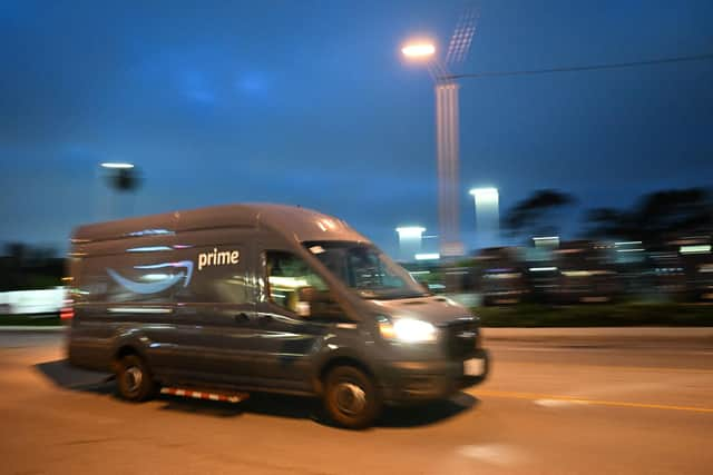 An Amazon Prime delivery van in California. (Photo by Patrick T. Fallon/AFP/Getty Images)