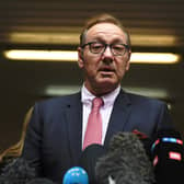 Kevin Spacey speaks to reporters outside Southwark Crown Court in July 2023 in London after being cleared of all sexual assault charges brought by men during his time as Artistic Director of The Old Vic Theatre (Picture: Chris J Ratcliffe/Getty Images)