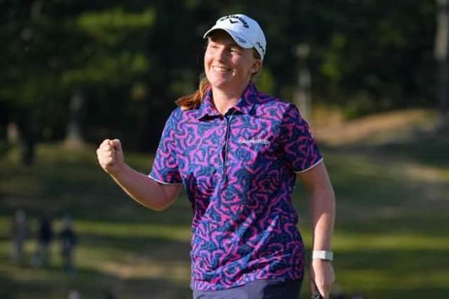 Gemma Dryburgh celebrates after securing her breakthrough LPGA Tour win in the TOTO Japan Classic in November. Picture: Yoshimasa Nakano/Getty Images.