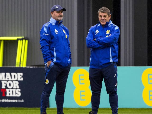 Steve Clarke (left) and John Carver have reconvened in Glasgow ahead the forthcoming Nations League double-header against Poland and Portugal  (Photo by Craig Williamson / SNS Group)
