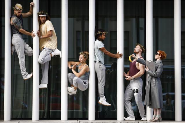 Artists from Barely Methodical Troupe in their latest show Kin at the Assembly Rooms. Edinburgh is awash with visitors and Fringe performers this August, but questions remain over the organisation of the summer arts spectacular in the capital, writes Stephen Jardine. (Photo by Jeff J Mitchell/Getty Images)